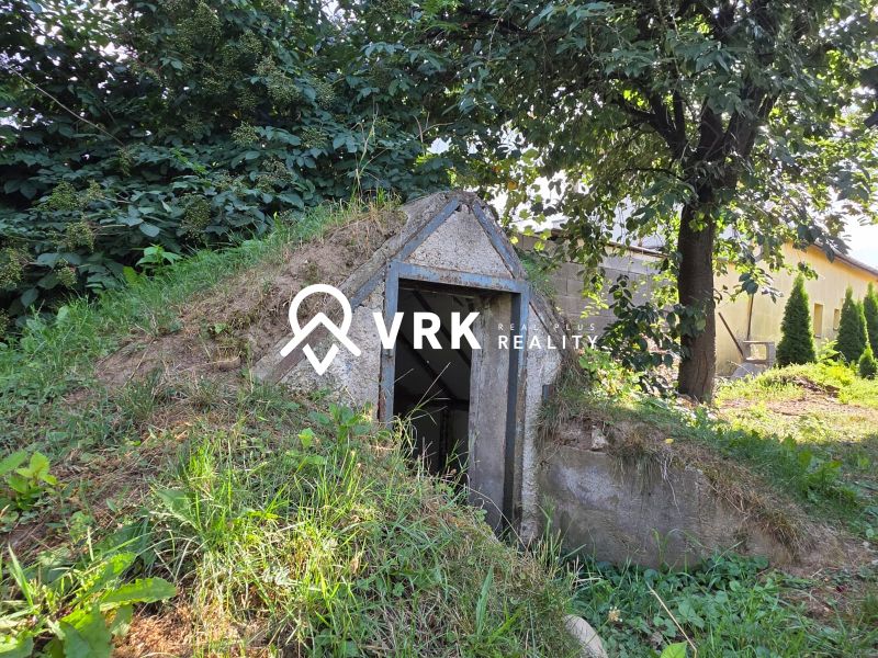 A grassy area with an entrance to the basement at a family house in Kokšov - Bakša.