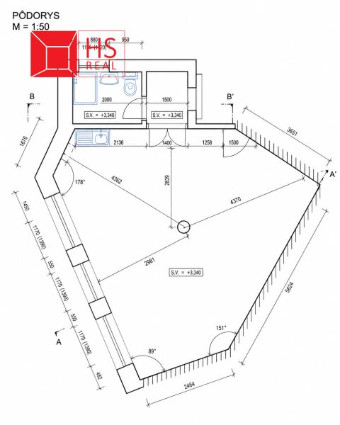 Office layout with kitchenette and sanitation, ideal for spaces on Komárňanská in Nové Zámky.