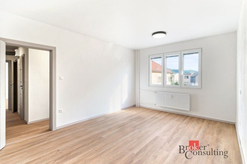 Hallway in a 2-room apartment with coat racks and a wooden-patterned floor.