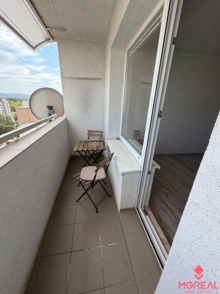 The balcony of a 2-room apartment on Streďanská Street in Topoľčany with a view of the city.