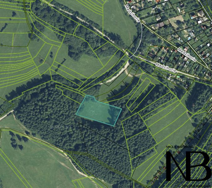 Aerial view of agricultural and forest lands in Medzihorí, Dubnica nad Váhom.