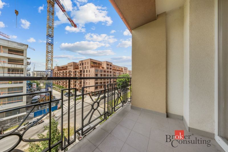 The balcony of a 2-room apartment with a view of the construction on Košická Street in Bratislava-Ružinov.