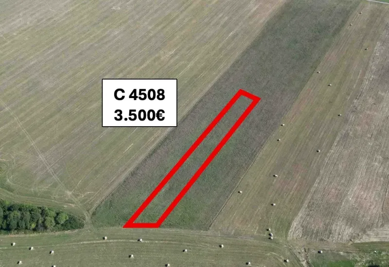 Aerial view of agricultural land in Plaveč with marked sale.