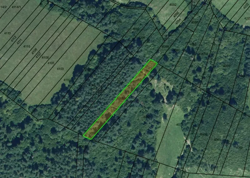 Aerial view of a plot on agricultural and forest land in Plaveč.