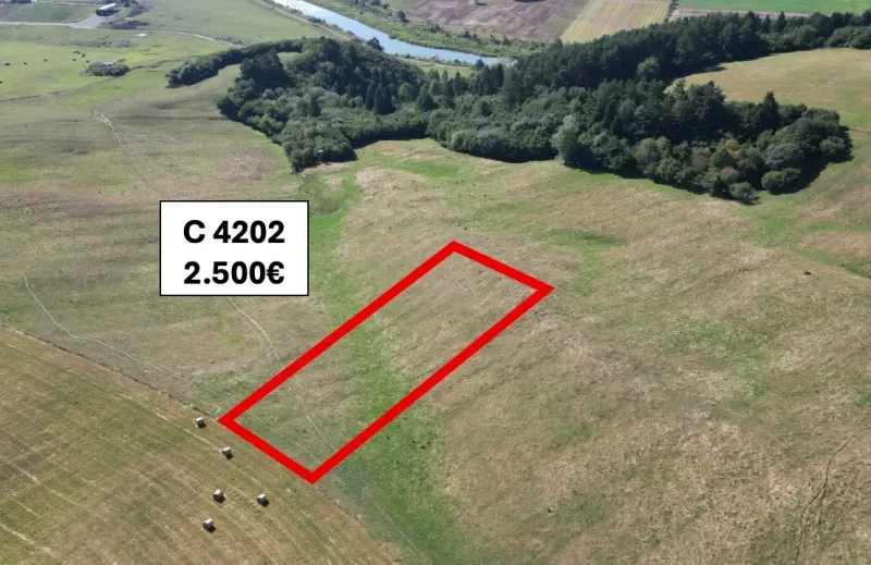 Agricultural and forest land near Plaveč with designated parcel numbers and specified price.
