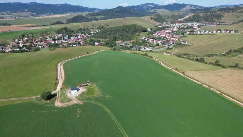 Aerial view of agricultural and forest lands in Stará Ľubovňa with picturesque landscape.