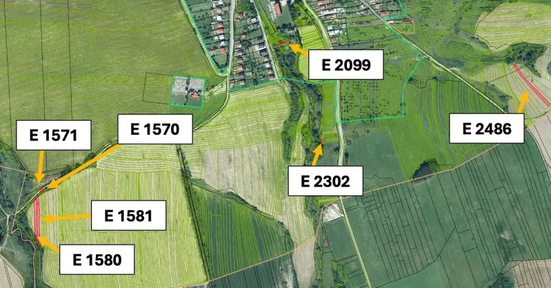 Aerial map of agricultural and forest plots around Stará Ľubovňa.