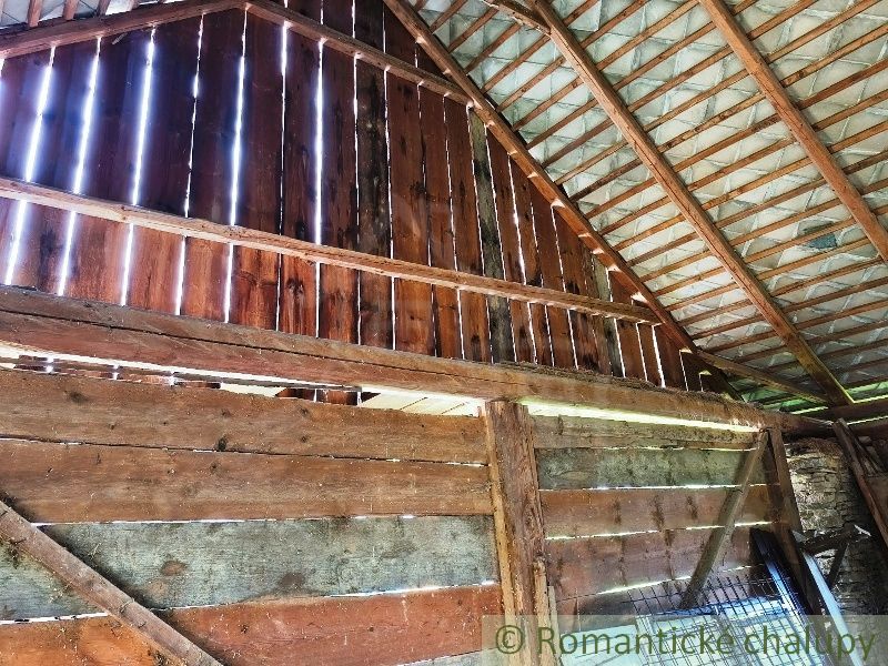 Interior of the property - living space with wooden boards, exposed roof structure.