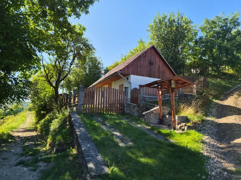 A family house in Mikušovce surrounded by greenery and a path leads to a wooden gate.