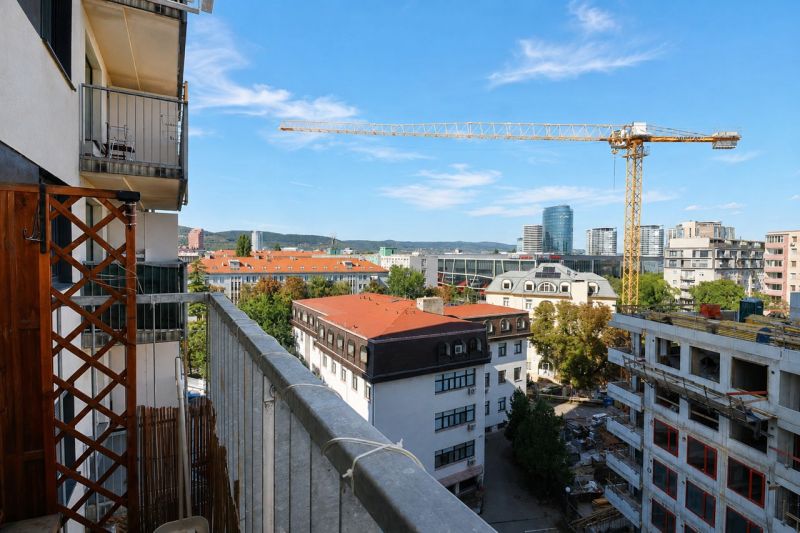 View from a 2-room apartment on Jégého Street, Bratislava - Ružinov, with construction work.