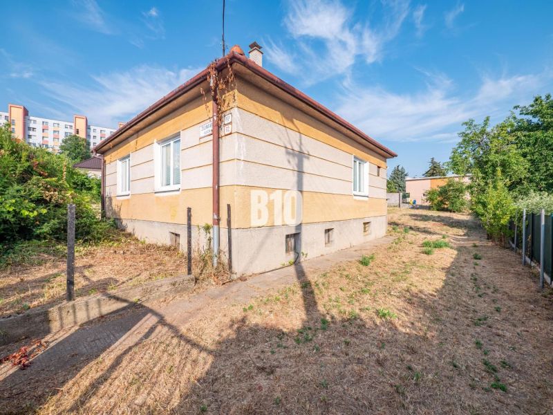 A family house in Nitra with grassy surroundings, next to it runs a narrow road.
