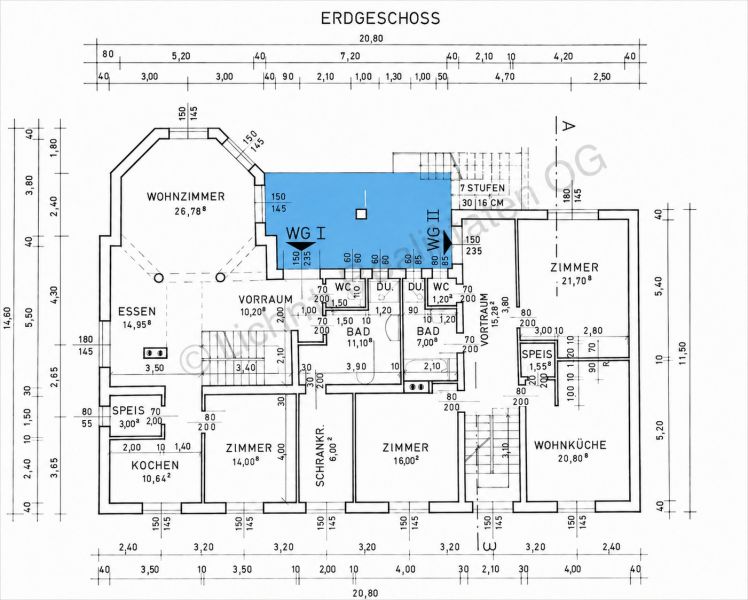 Ground floor plan of a family house with rooms and dimensions in Podersdorf am See.