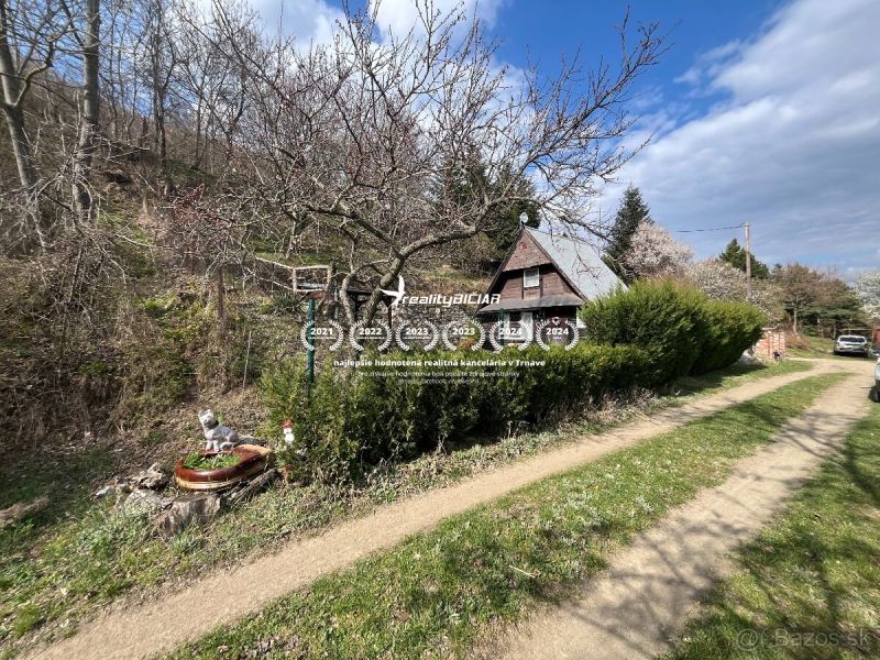 A cottage in Dolné Orešany on Dolné Orešany street surrounded by trees in spring.