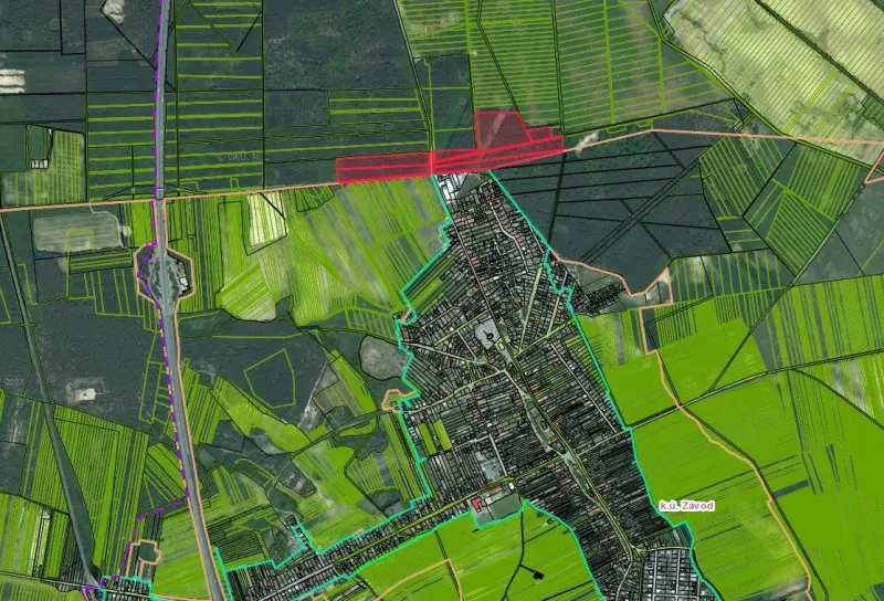 Aerial view of agricultural and forest land in Moravský Svätý Ján.