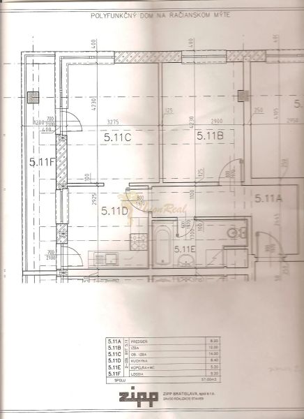 Floor plan of a 2-room apartment with a kitchen, bathroom, and loggia.