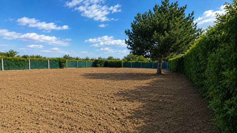 A fenced plot for living in Pravotice with a large tree and a clear blue sky.