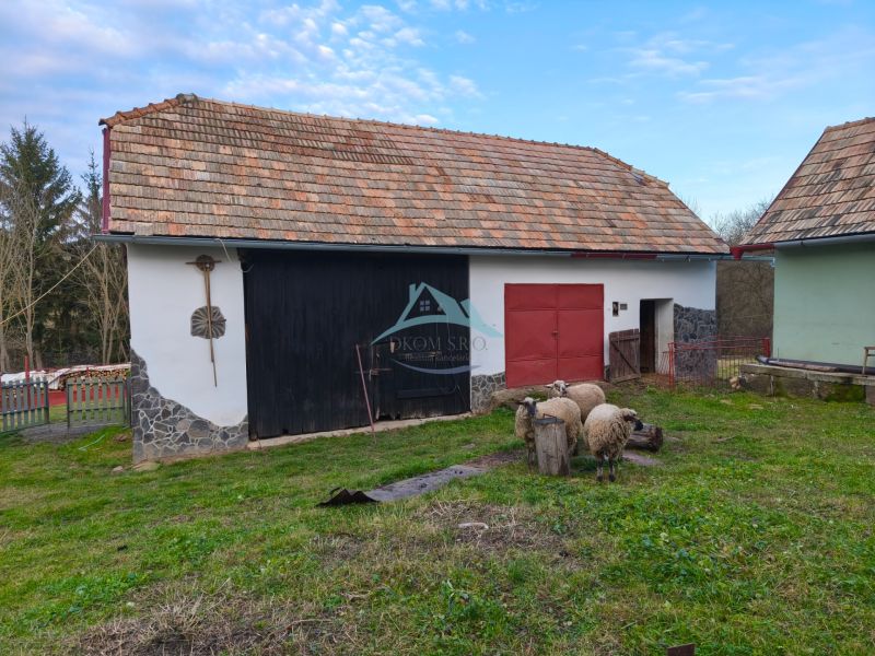 In the yard of a family house on Prieloh Street in Dolná Strehová, there are sheep in front of the farm building.