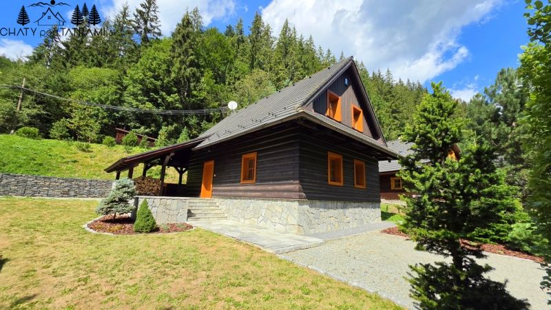 In the Jarabe, there is a cabin surrounded by forest, with wooden cladding and a stone foundation.