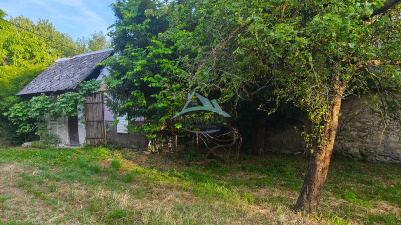 A family house in Čelovce, surrounded by greenery and trees, with an older shelter.