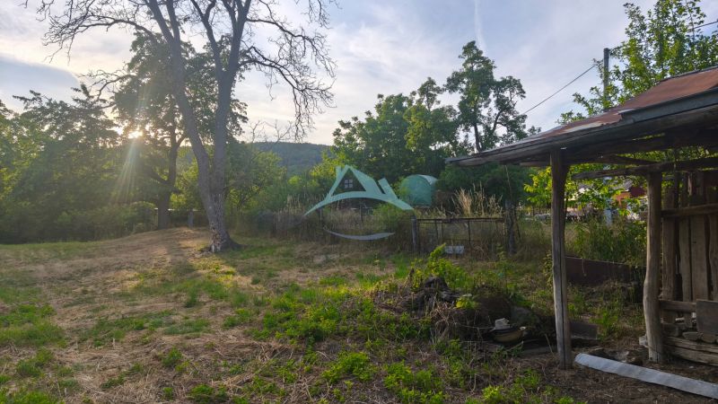 A peaceful garden plot by a family house in Čelovce with trees and a shelter.