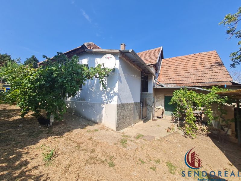 A family house in Dolné Otrokovce with white plaster and tiles, green plants in the garden.
