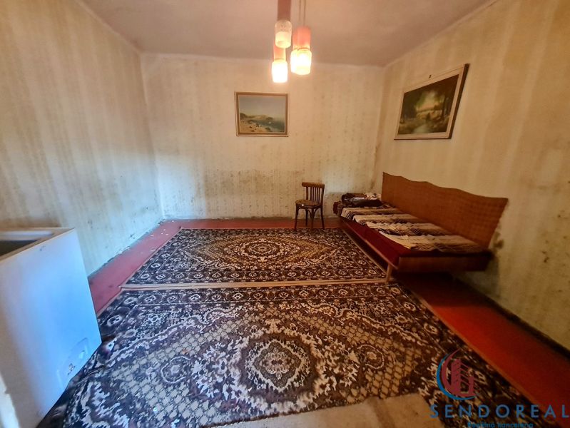 A room in a family house with a carpet, a chair, and a couch.