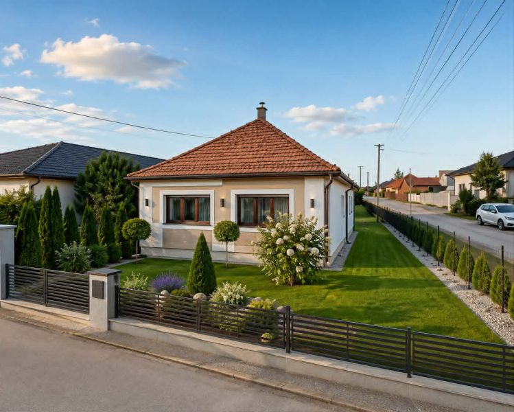 A family house on Dvorčanská Street in Dolné Krškany with a well-maintained garden and a gazebo.