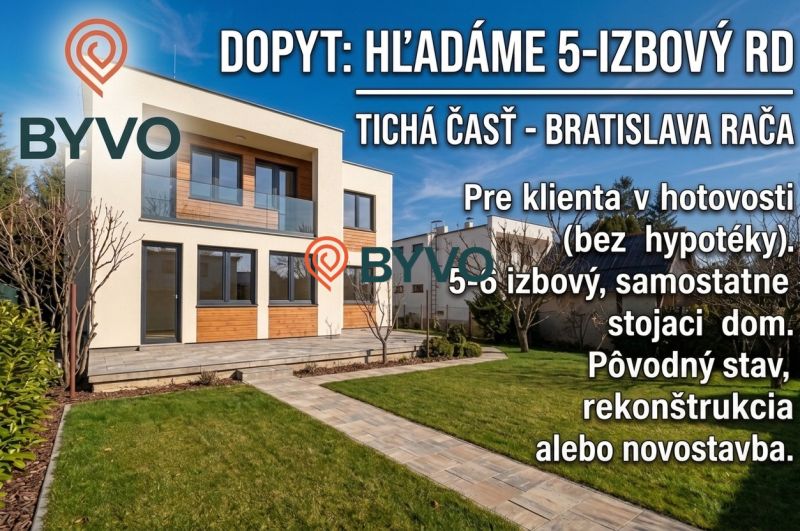A family house in Bratislava-Rača with a wooden decor facade and a landscaped garden.