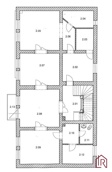 Floor plan of offices with various rooms, including restroom facilities.