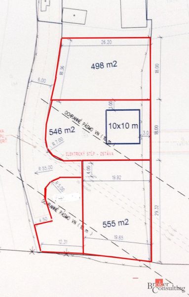 Layout of residential plots in Žehňa with marked areas and protective zones.