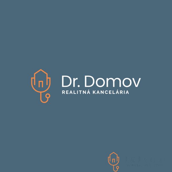 Real estate agency logo Dr. Domov with verified membership, stylish design.