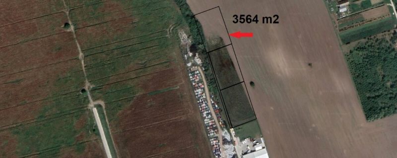 Aerial view of commercial land in Bernolákovo, Priemyselná, with a total area of 3564 m².