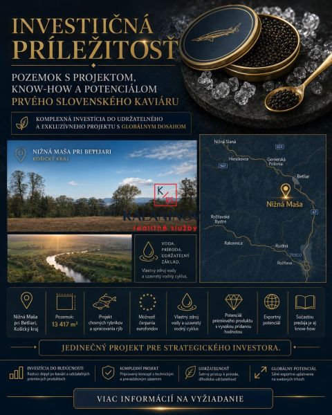 Investment opportunity in Betliar: Commercial land with the potential for the first Slovak caviar.