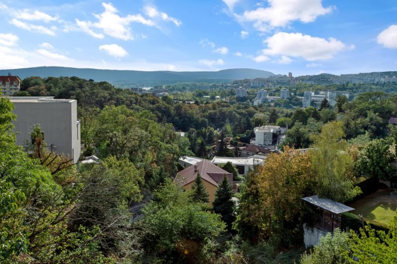 View of wooded areas and buildings in Bratislava - Staré Mesto from Bartókova Street.