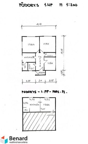 Floor plan of a family house on Sabinovska Street in Prešov with the layout of rooms and spaces.