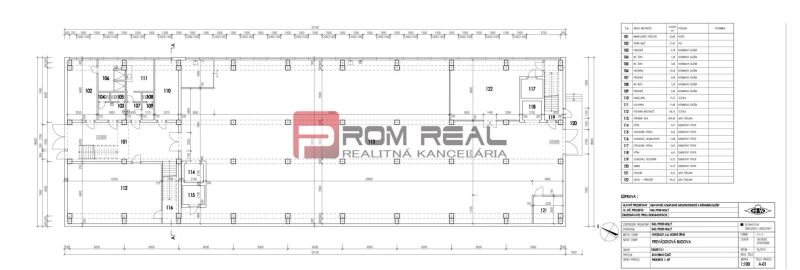 Floor plan of the production area showing rooms and technical dimensions.