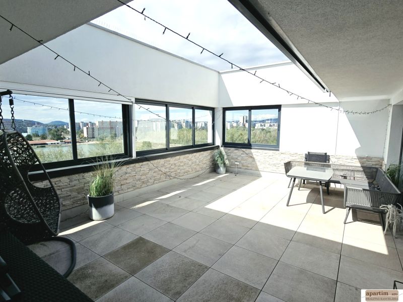 Spacious terrace of a 4-room apartment with a view of Bratislava near Antolska Street.