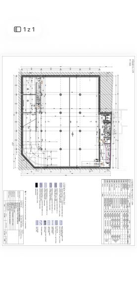 Plan layout for commercial spaces with material specifications and dimensions.