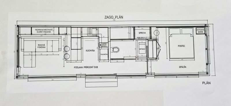 Floor plan of a family house with a kitchen, utility room, and bedroom.