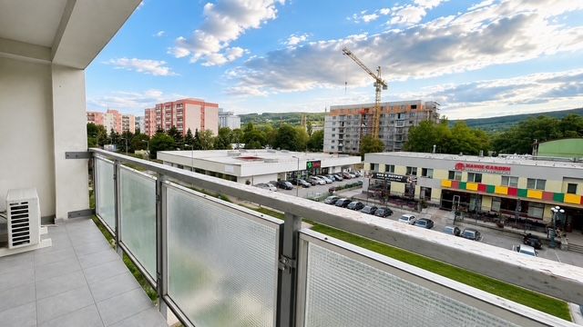 View from the balcony of a 3-room apartment on Nobelova Street in Bratislava with a panorama of the city.