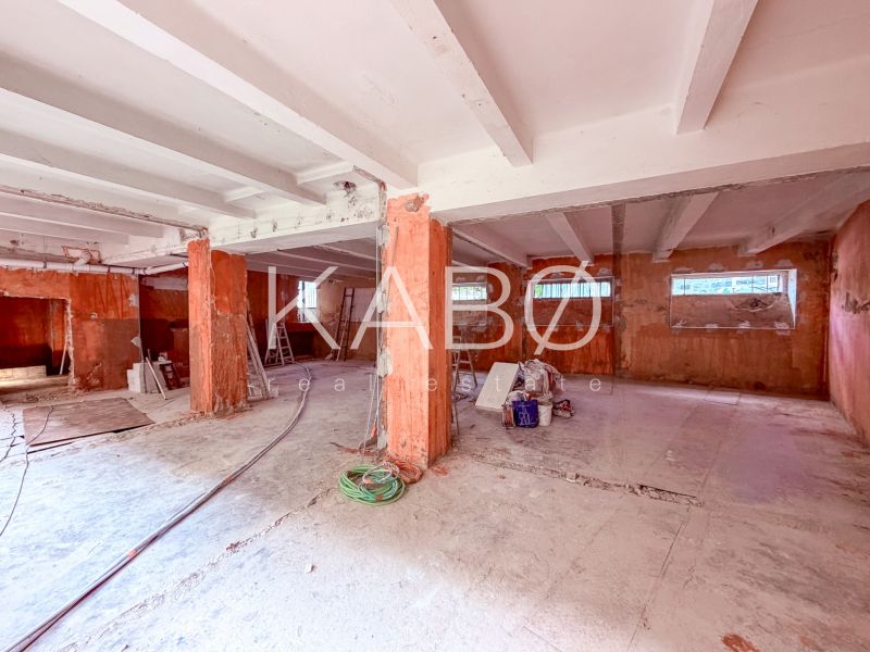 Spacious commercial spaces with concrete walls and floor, prepared for renovation.