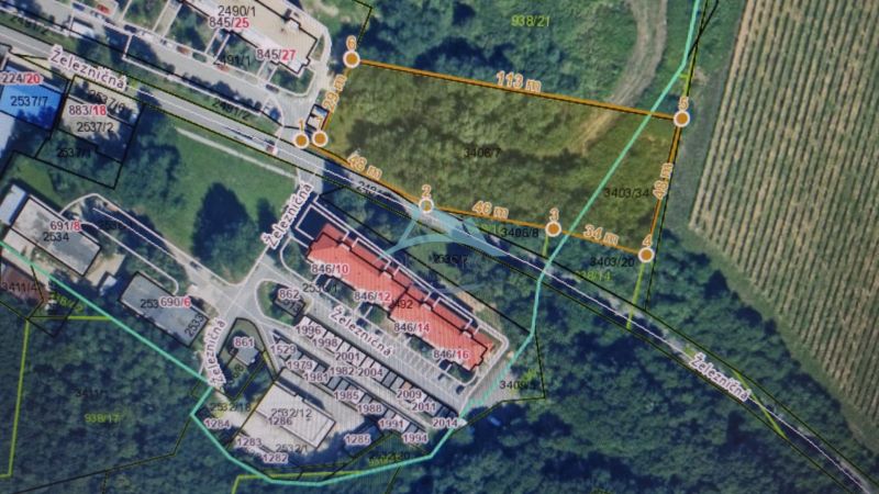 Aerial view of commercial land - near Železničná Street in the town of Veľký Krtíš.