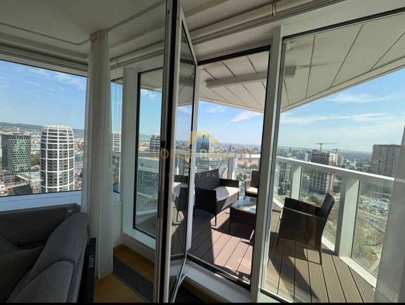 View from a 3-room apartment on Landererova Street in Bratislava with a terrace and city panorama.