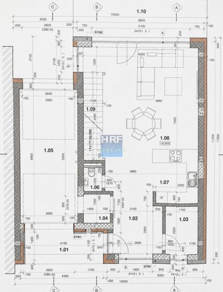 Floor plan of a house interior with room labels designated for residential plots.