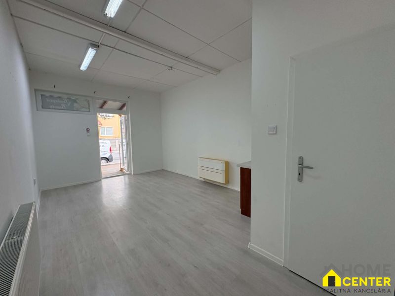 Commercial spaces with wood decor flooring, white walls, and lighting.