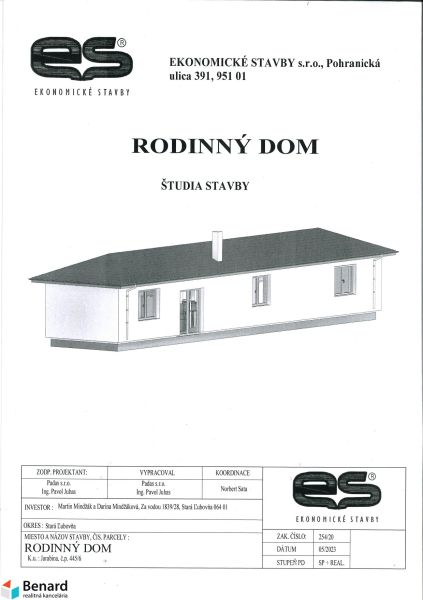 Study of the construction of a family house for the project Land - housing in the cadastral area of Jarabiny.