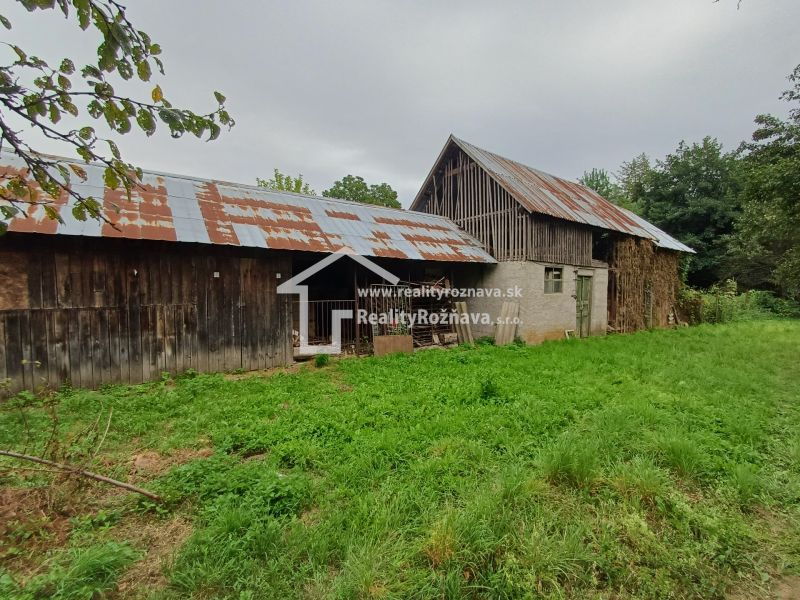 A family house in Drnava with a metal roof and neglected surroundings on the property.