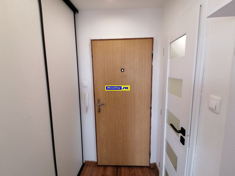 A hallway with two doors and a built-in wardrobe in a one-room apartment.
