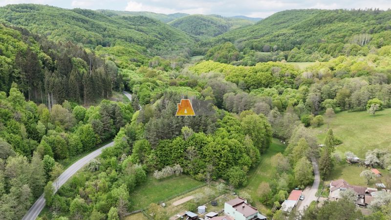 Aerial view of green wooded lands in Turová ideal for living.