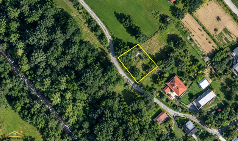 Aerial view of residential plots in Radôstka by the forest road.